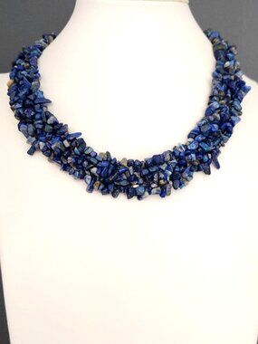 Vintage shades of blue chip stone bead necklace